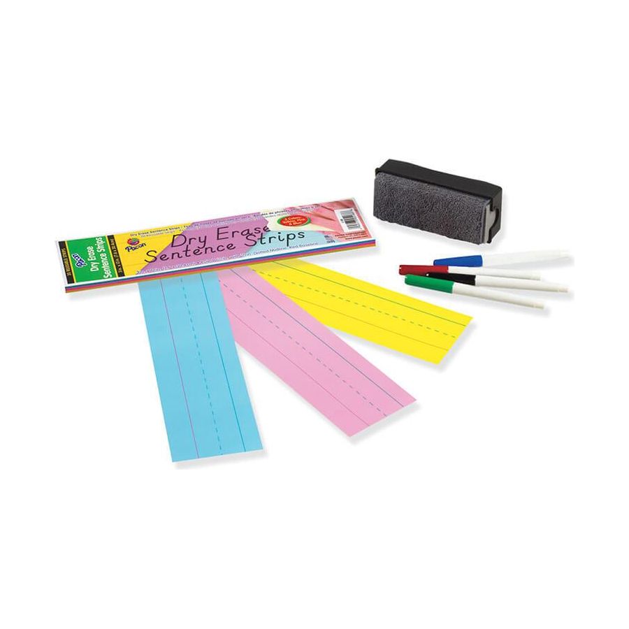 Dry Erase Sentence Strips 3" x 12" Assorted 30/pk