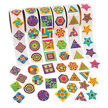 Paper Geometric Shapes Sticker Rolls 1.5" 6 Rolls