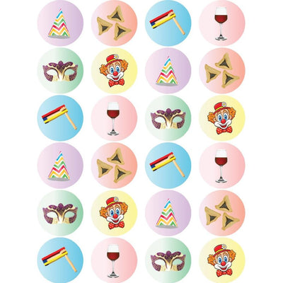 Purim Symbols Stickers, Round 25MM, 10/pk