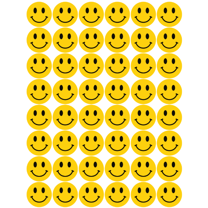 Yellow Smiley Stickers 3/4" Round 19mm Color Print 10/pk