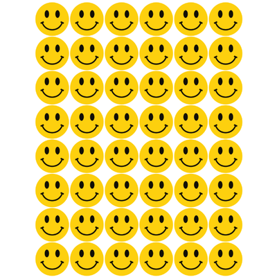 Yellow Smiley Stickers 3/4" Round 19mm Color Print 10/pk