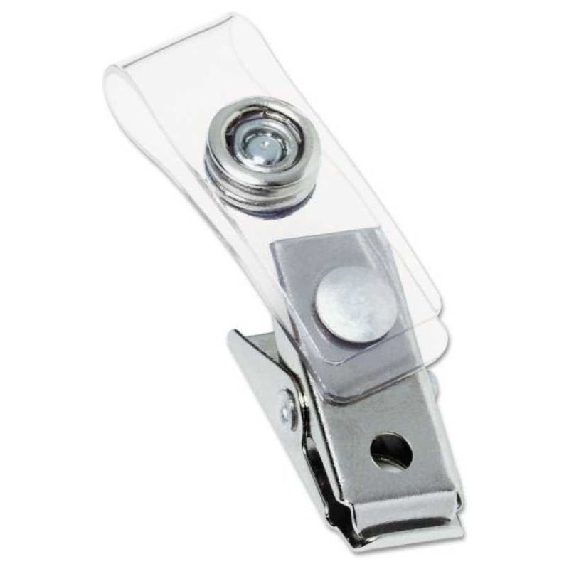 Badge Clips w/Plastic Straps, 0.5" x 1.5", Silver, 100/Box