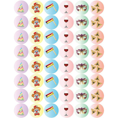 Purim Symbols Stickers 19mm Round Color Print 10/pk