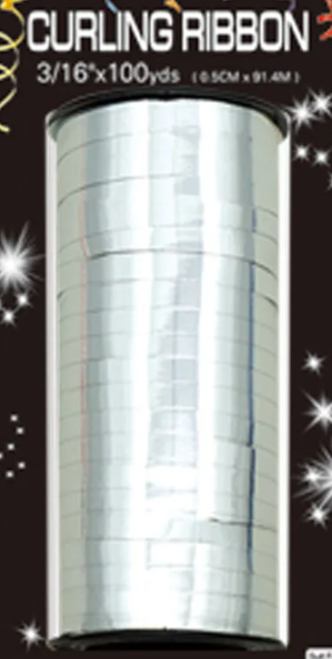 Metallic Curling Ribbon 3/16" Silver 100 Yds