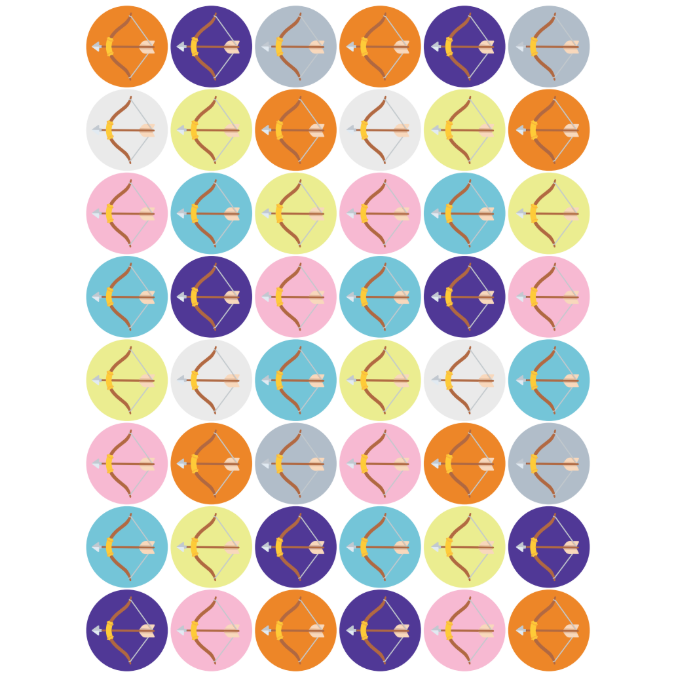 Bow And Arrow Stickers 3/4" Round 19mm Color Print 10/pk