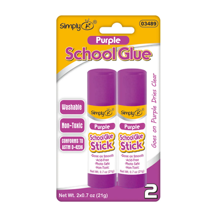 Purple Glue Stick .7 oz Washable 2/pk