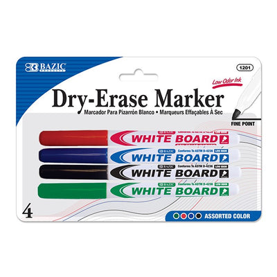 Asst. Color Fine Tip Dry-Erase Marker (4/Pack)