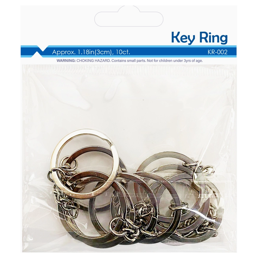 10 ct. Key Ring w/chain, 1.18"