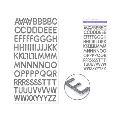 paper Alphabet Stickers (Glitter foam, Silver, 3/4") 1 Sheet