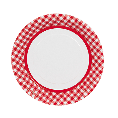 Red Gingham Paper Dinner Plates 24/pk