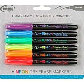 Dry eraser neon marker medium point 6/pk