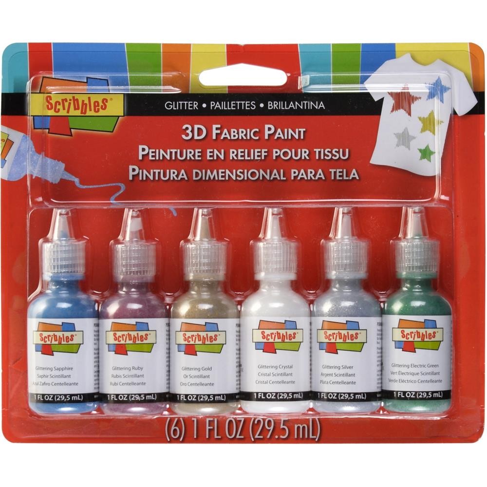 Scribbles 3D Fabric Paints 1oz 6/Pkg Glitter