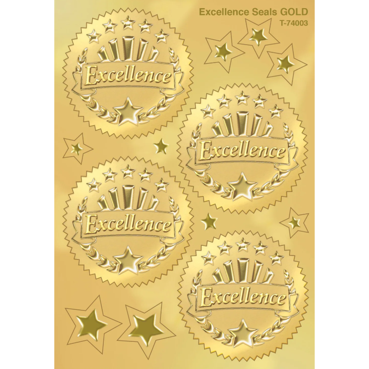 Award Excellence Seals Stickers Gold 2" 8/pk