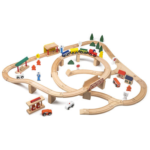 Wooden track and train play set 80pcs