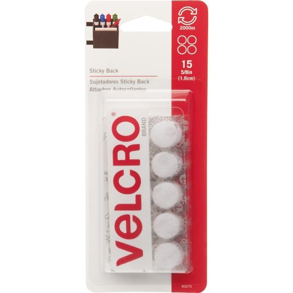 Velcro Sticky Coin White 15/pk 1/2"