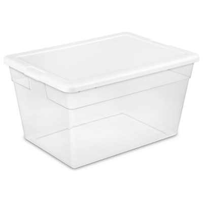 Clear Storage Container With White Cover 56qt 22 x 16 x 12
