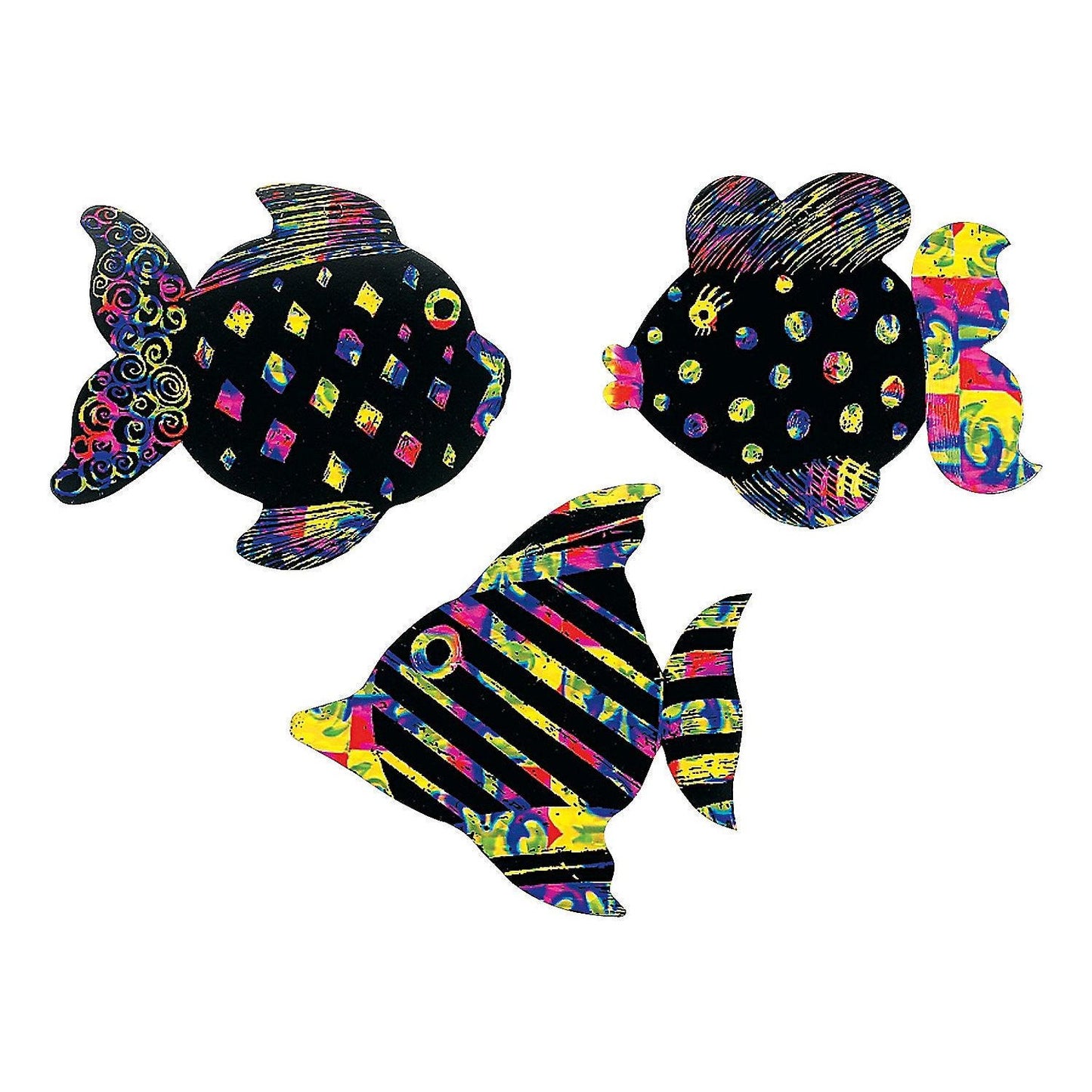 4" Rainbow Colors Magic Color Scratch Fish Ornaments - 24 Pc.