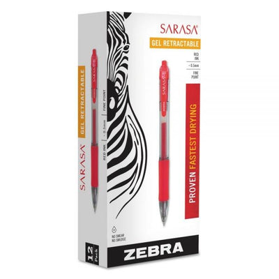 Zebra Sarasa Dry Gel X20 Gel Pen, Retractable, Fine 0.5 mm, Red Ink 12/pk