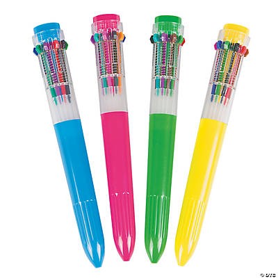 Plastic Multicolor Pens 10 different colors of ink. Size: 6 1/4" 12/pk