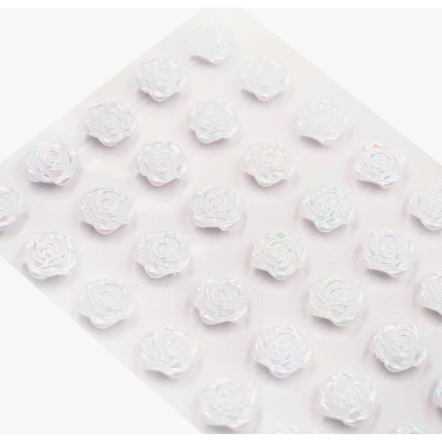 Adhesive Rhinestone White Roses 45/pk