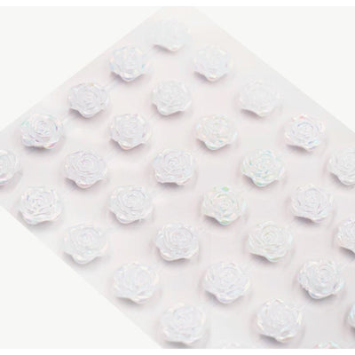 Adhesive Rhinestone White Roses 45/pk