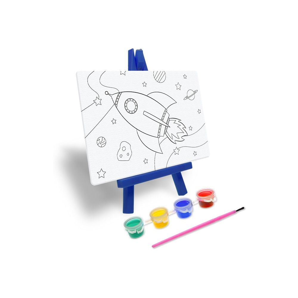 DIY Rocket Canvas On Easel, Includes 4 Paint Pots + Brush