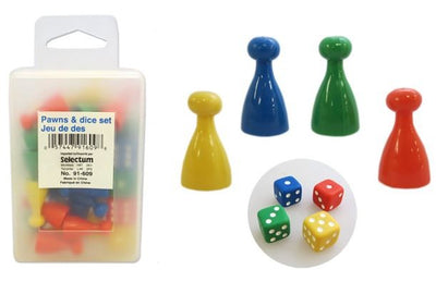24 Pawns + 4 Dice Set In Box, Assorted Colors (closeout)