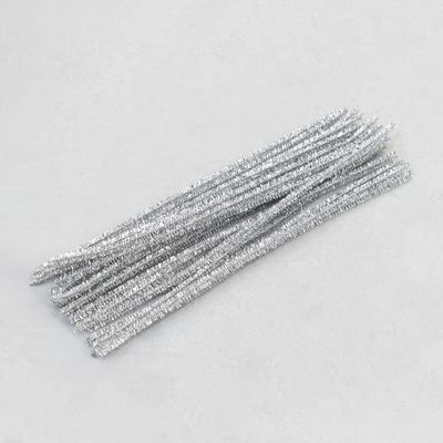 Chenille Tinsel Stems Silver 12" 25/pk