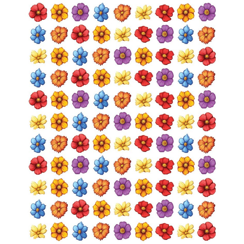 Flower Stickers 13mm Round Color Print 10/pk