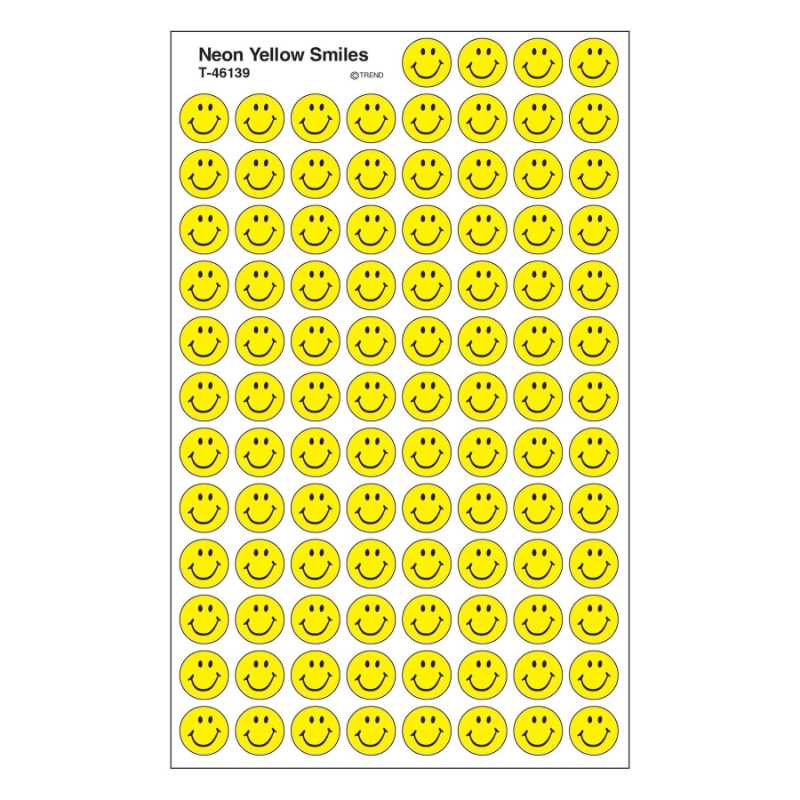 Neon Yellow Smile Stickers 7/16" (8 Sheets)