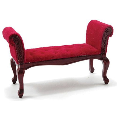 Mini Mahogany Bench with Red Velour Fabric