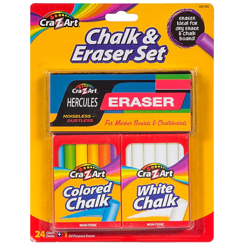 Crazy art Assorted and white Chalk & Eraser Set Assorted
