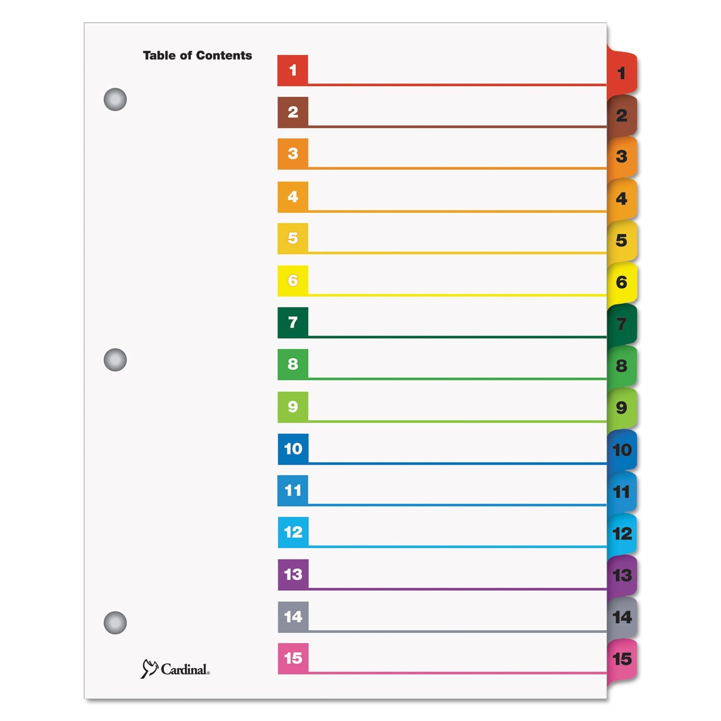 Table Of Content Subject Dividers (15 Tabs) 6 Sets