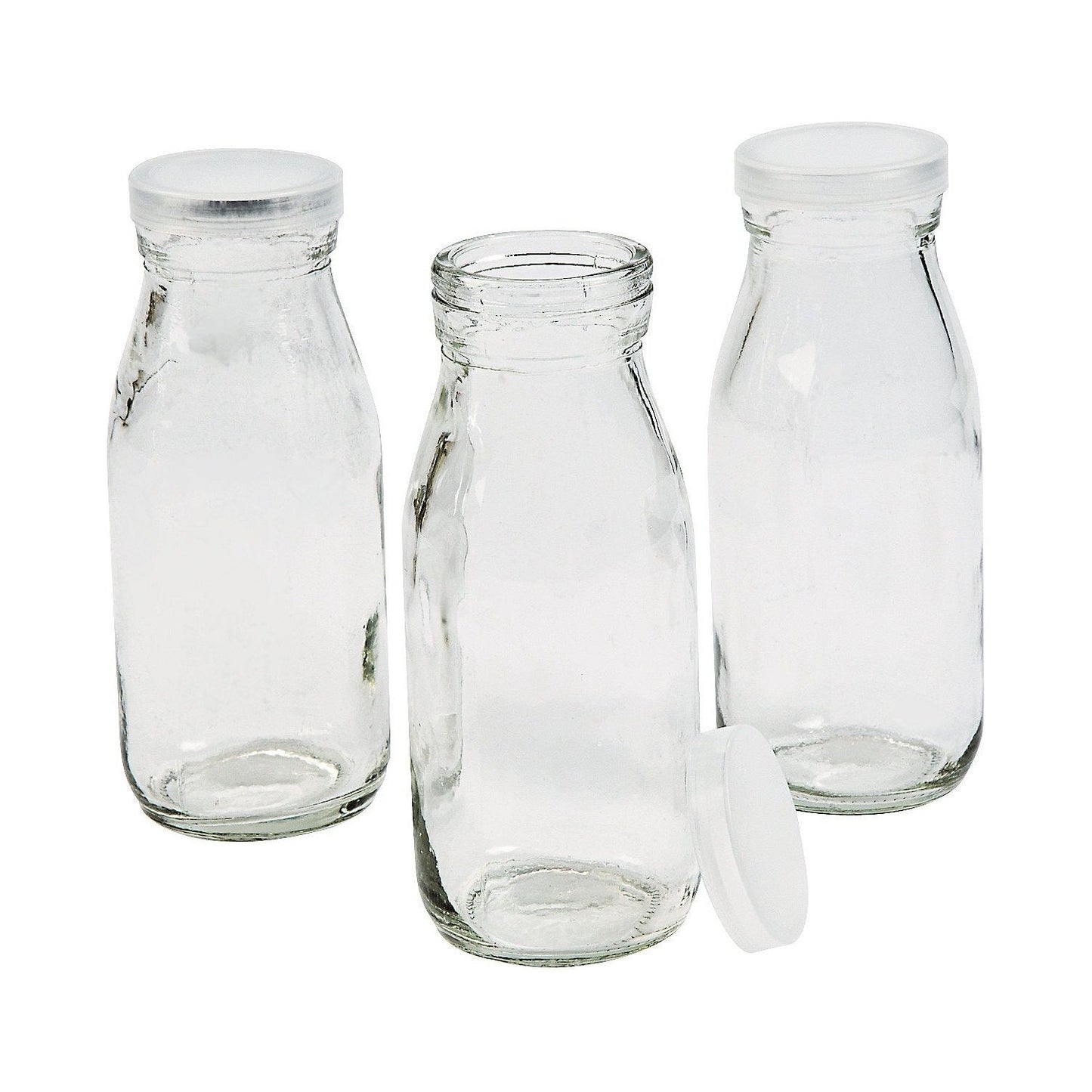 Clear Glass Milk Bottles with Lids, 5 1/2" x 2" diam - 12/pk