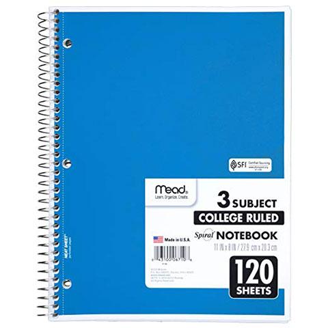 Mead Notebook Spiral 5 Subject Wide Ruled