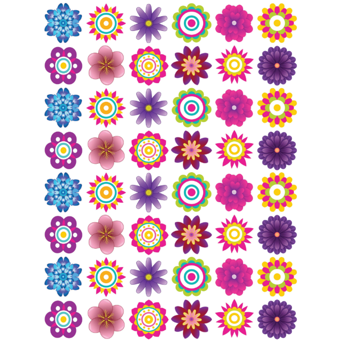 Stickers Flower Burst 3/4" Round 19mm Color Print 10/pk