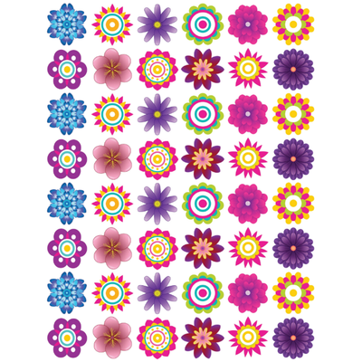 Stickers Flower Burst 3/4" Round 19mm Color Print 10/pk