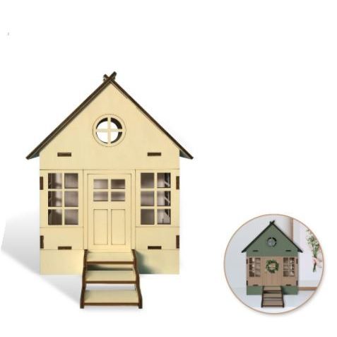 DIY 3D Wood House Structure Closed Roof 7 1/2" x 2.8" x 9.5"