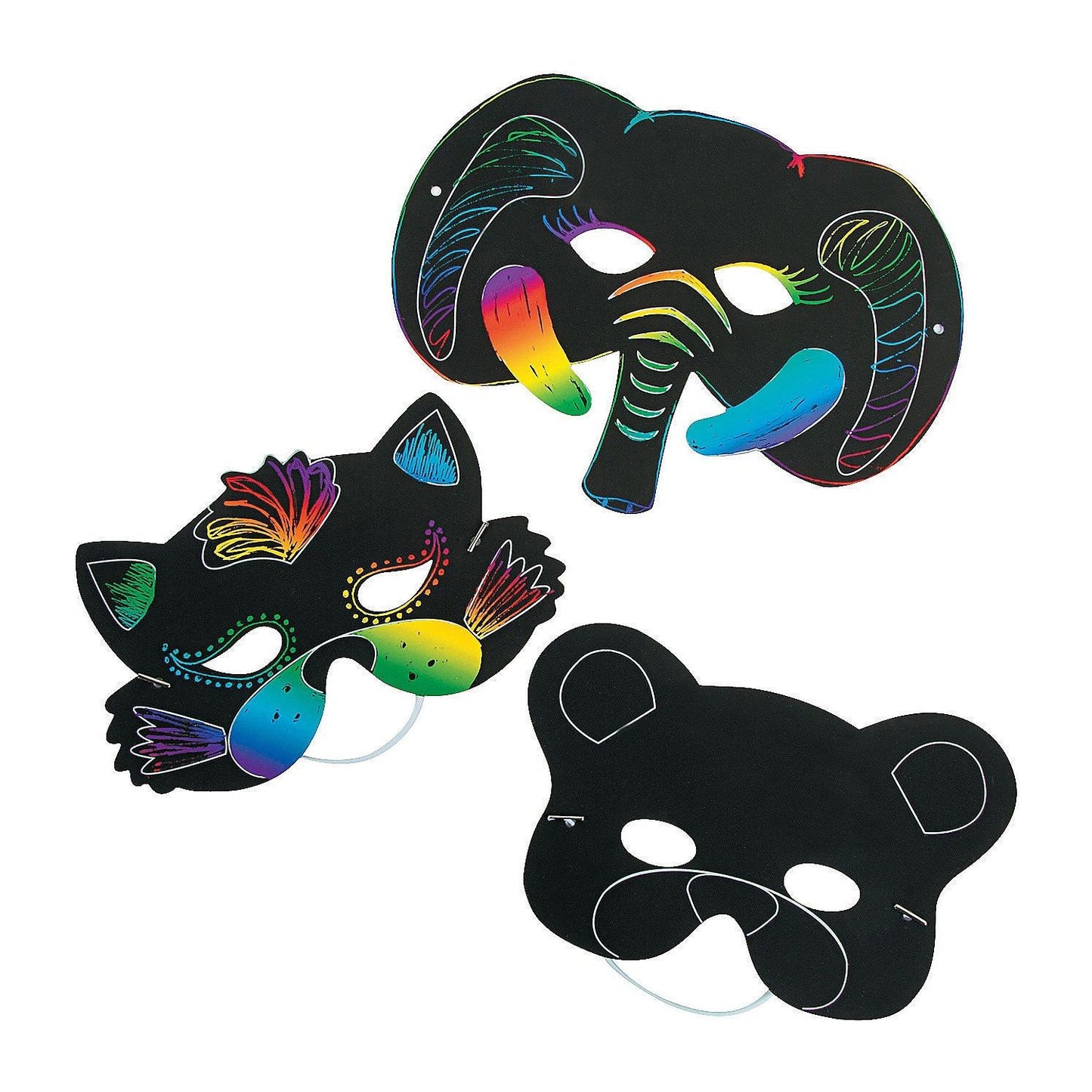 Paper Magic Color Scratch Animal Masks, Includes 12 plastic scratching tools, 24 elastic cords. 8 1/2" - 10 3/4" x 5 1/2" - 8", 24 Pc