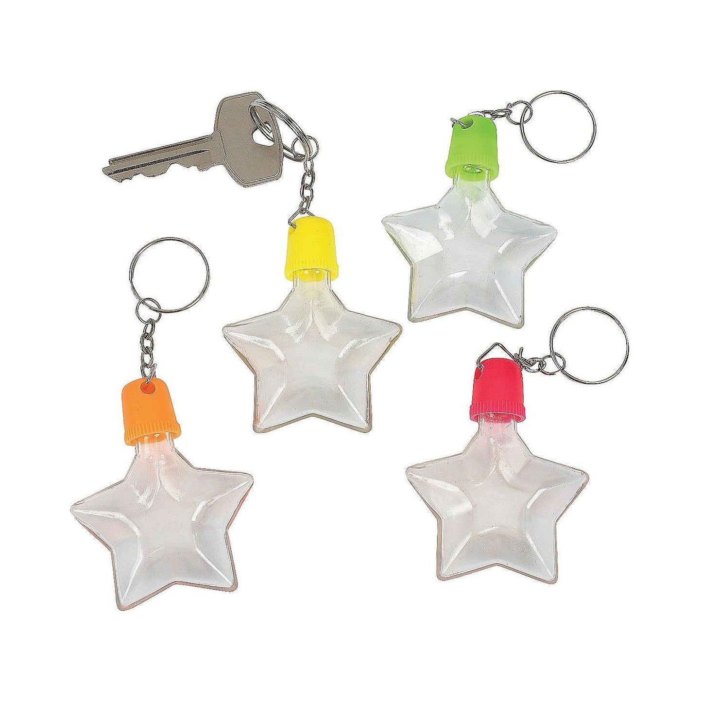 Plastic Star Sand Art Bottle Keychains, Assorted, Plastic, 2" with 1" metal ring