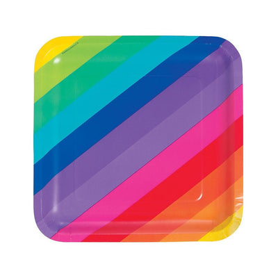 Rainbow Square Paper Dinner Plates - 8 Ct.