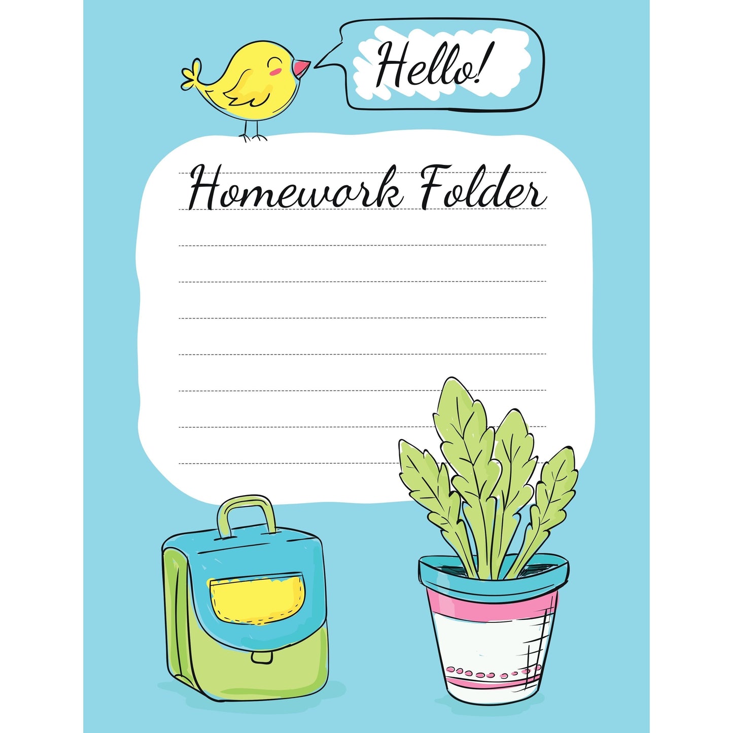 homework folder cover - bird hello 8.5" x 11" 12/pk