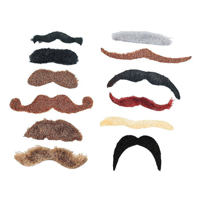 Large Self-Adhesive Mustache Assortment-, 3" - 4" 12 Pc.
