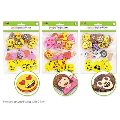 Foam Emoticon Glitter Stickers Asst