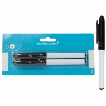 Dry Erase Markers, Fine Point Tip, Black 2/pk.