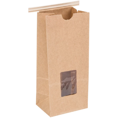 Brown Kraft Tin Tie Bag w/Window 1000/Case (Closeout)