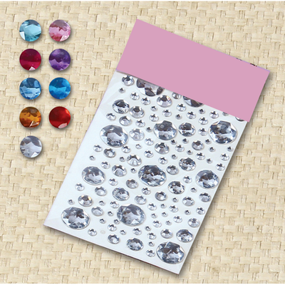 Adhesive Rhinestone Round Pink Assorted Sizes 120/pk