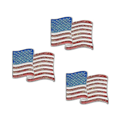 Patriotic Glitter Flag Pins, 1 1/4" x 1" —12/pk