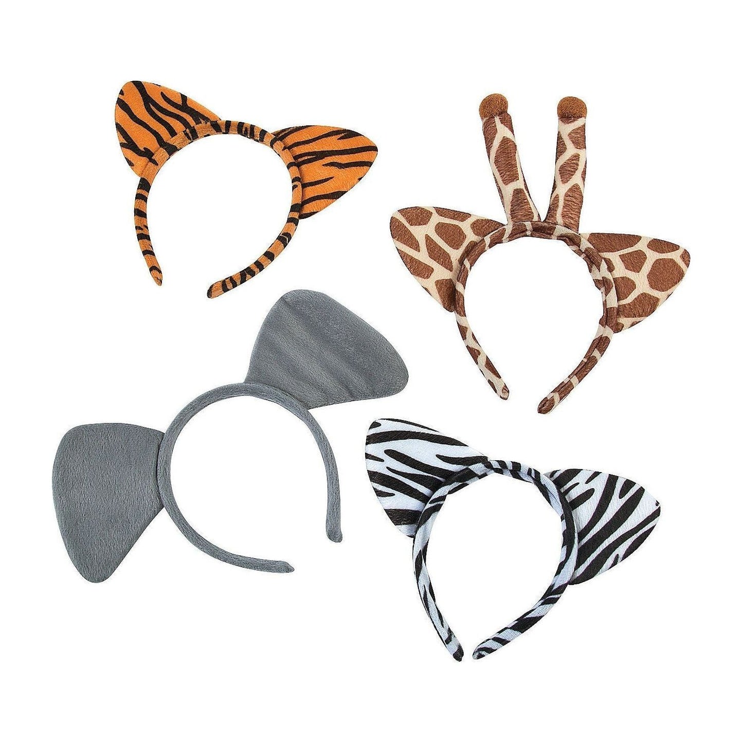Plush Zoo Animal Ear Headbands, Assorted,  4 3/4" headband, 12/pk