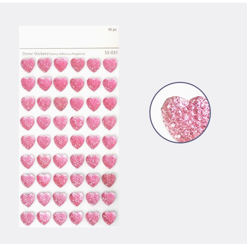 Adhesive Rhinestone Sugar Heart Pink 45/pk